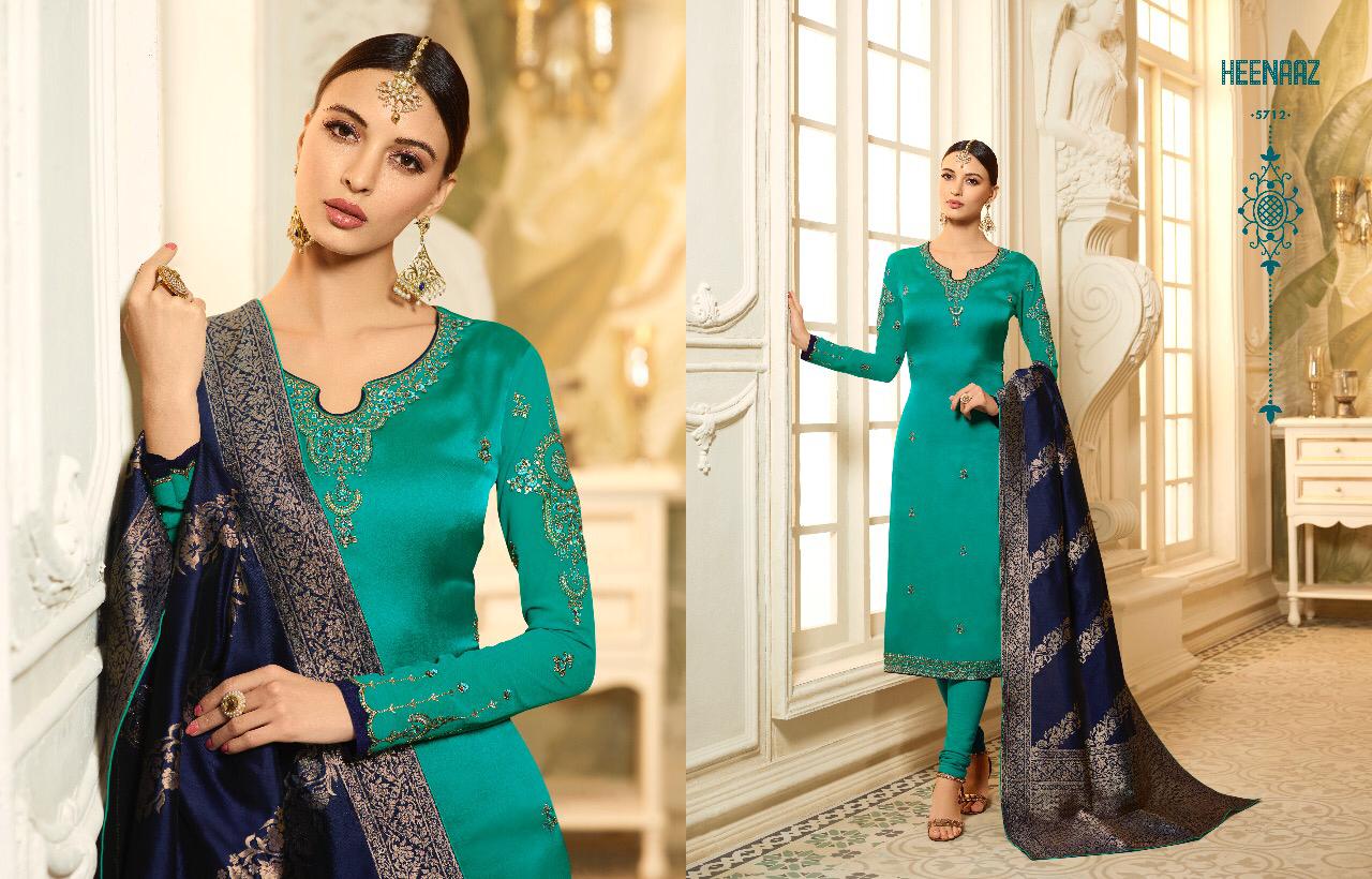 Heenaz Vol-57 By Mahaveer Fashion 5706 To 5713 Series Designer Suits Collection Beautiful Stylish Fancy Colorful Party Wear & Occasional Wear Satin Georgette Embroidered Dresses At Wholesale Price