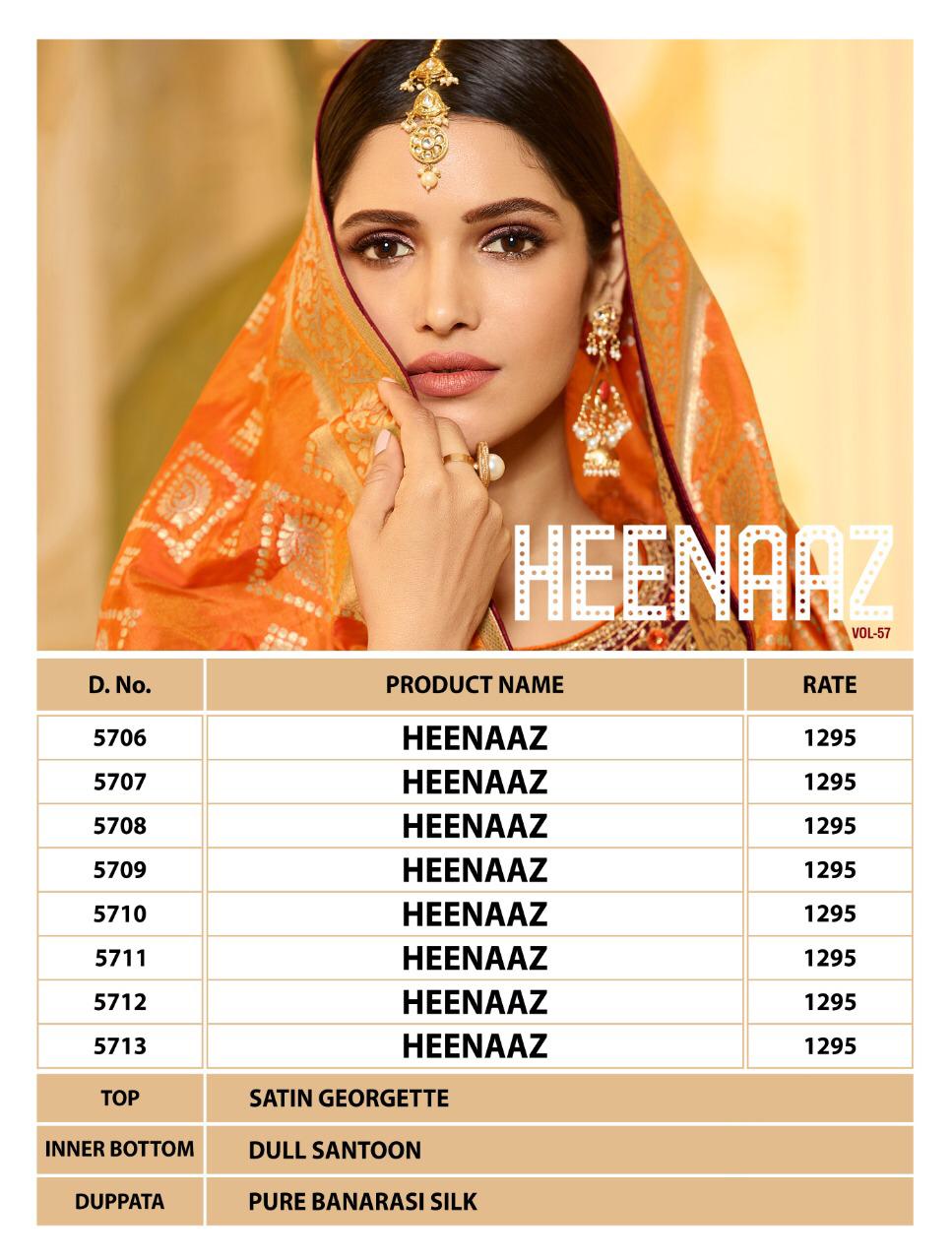 Heenaz Vol-57 By Mahaveer Fashion 5706 To 5713 Series Designer Suits Collection Beautiful Stylish Fancy Colorful Party Wear & Occasional Wear Satin Georgette Embroidered Dresses At Wholesale Price