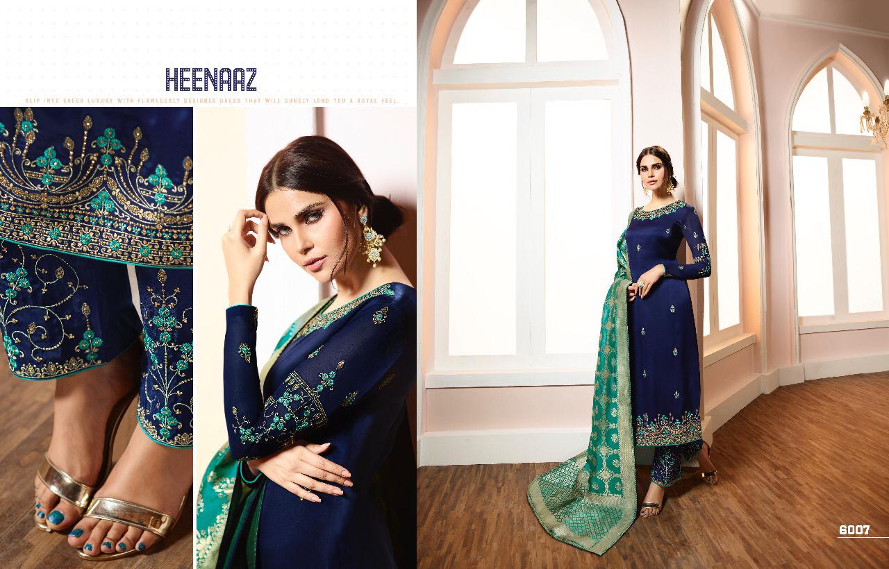 Heenaz Vol-60 By Mahaveer Fashion 6000 To 6007 Series Beautiful Winter Suits Collection Stylish Fancy Colorful Casual Wear & Ethnic Wear Satin Georgette  With Embroidery Dresses At Wholesale Price