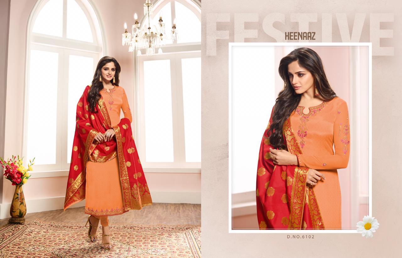 Heenaz Vol-61 By Mahaveer Fashion 6100 To 6107 Series Beautiful Winter Suits Collection Stylish Fancy Colorful Casual Wear & Ethnic Wear French Crepe Silk Dresses At Wholesale Price