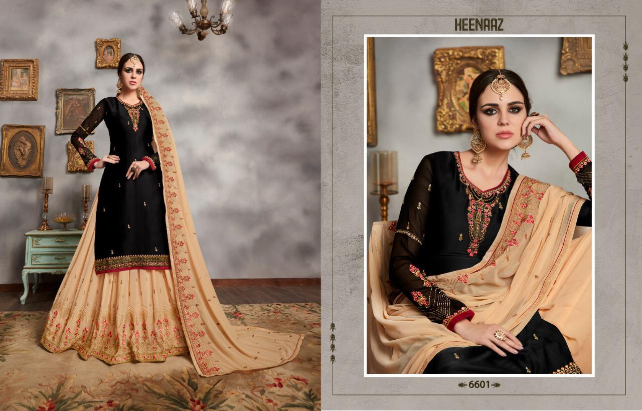 Heenaz Vol-66 By Mahaveer Fashion 6600 To 6606 Series Suits Beautiful Stylish Fancy Colorful Designer Party Wear & Ethnic Wear Satin Georgette With Heavy Embroidery Dresses At Wholesale Price