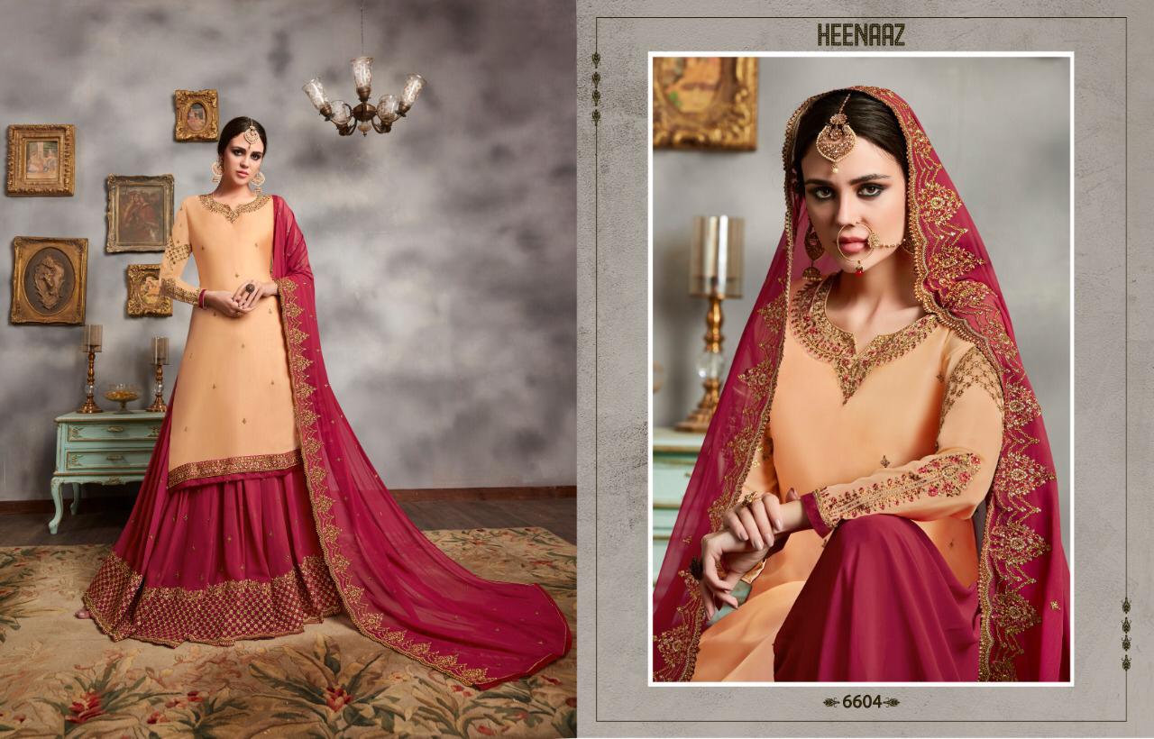 Heenaz Vol-66 By Mahaveer Fashion 6600 To 6606 Series Suits Beautiful Stylish Fancy Colorful Designer Party Wear & Ethnic Wear Satin Georgette With Heavy Embroidery Dresses At Wholesale Price