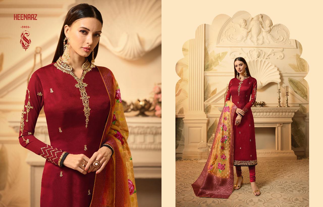 Heenaz Vol-59 By Mahaveer Fashion 5900 To 5906 Series Beautiful Suits Colorful Stylish Fancy Casual Wear & Ethnic Wear Satin Georgette Dresses At Wholesale Price