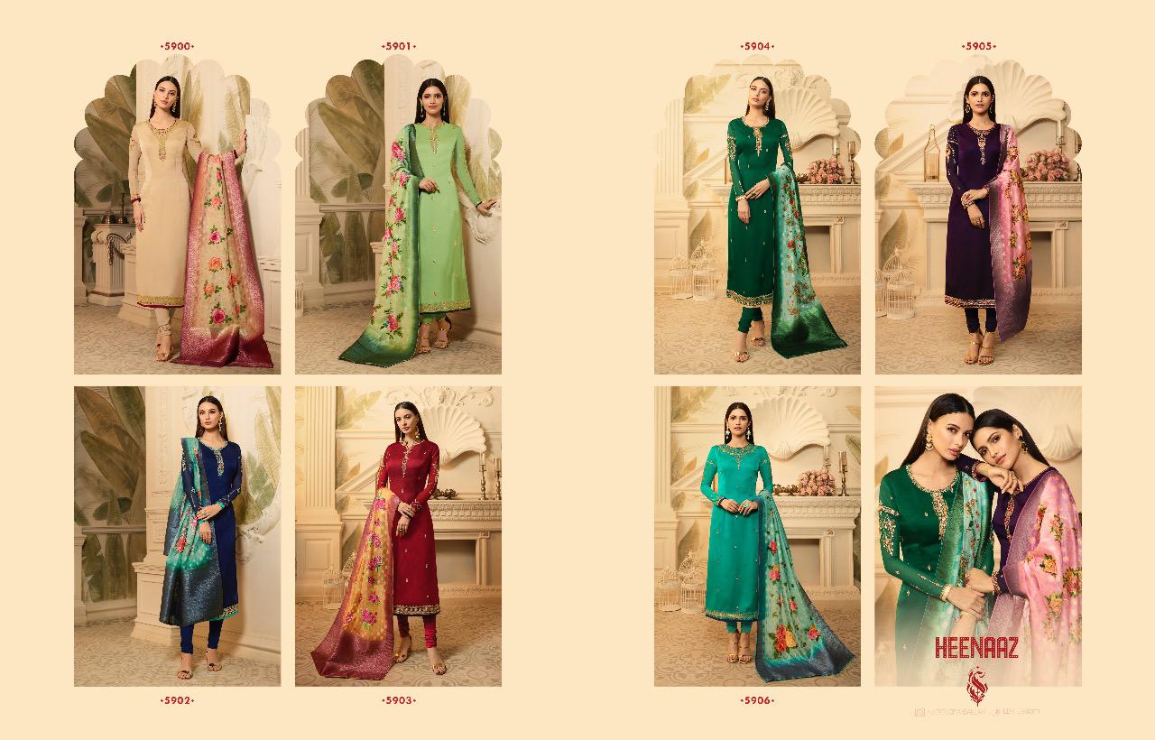 Heenaz Vol-59 By Mahaveer Fashion 5900 To 5906 Series Beautiful Suits Colorful Stylish Fancy Casual Wear & Ethnic Wear Satin Georgette Dresses At Wholesale Price