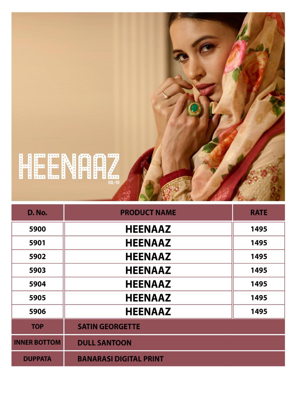 Heenaz Vol-59 By Mahaveer Fashion 5900 To 5906 Series Beautiful Suits Colorful Stylish Fancy Casual Wear & Ethnic Wear Satin Georgette Dresses At Wholesale Price