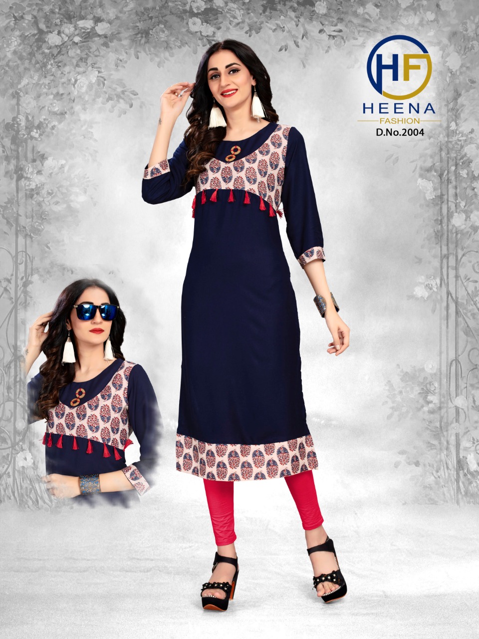 Heer Vol-1 By Heena Fashion 2001 To 2006 Series Beautiful Stylish Colorful Fancy Party Wear & Ethnic Wear & Ready To Wear Heavy Rayon With Cotton Printed Kurtis At Wholesale Price