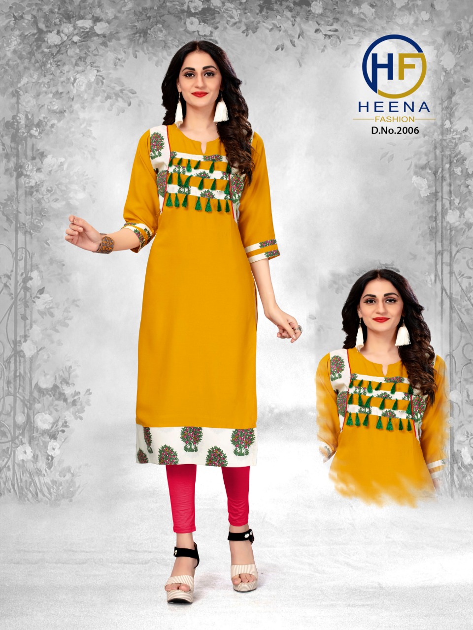 Heer Vol-1 By Heena Fashion 2001 To 2006 Series Beautiful Stylish Colorful Fancy Party Wear & Ethnic Wear & Ready To Wear Heavy Rayon With Cotton Printed Kurtis At Wholesale Price