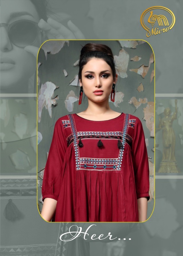 Heer By Micro Designer 7401 To 7406 Series Stylish Fancy Beautiful Colorful Casual Wear & Ethnic Wear Rayon Slub With Fancy Embroidery Kurtis At Wholesale Price