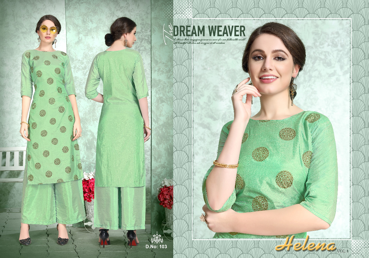 Helena Vol-1 By Helena 101 To 105 Series Designer Collection Beautiful Stylish Colorful Fancy Party Wear & Occasional Wear Two Tone Silk Foil Printed Kurtis With Bottom At Wholesale Price