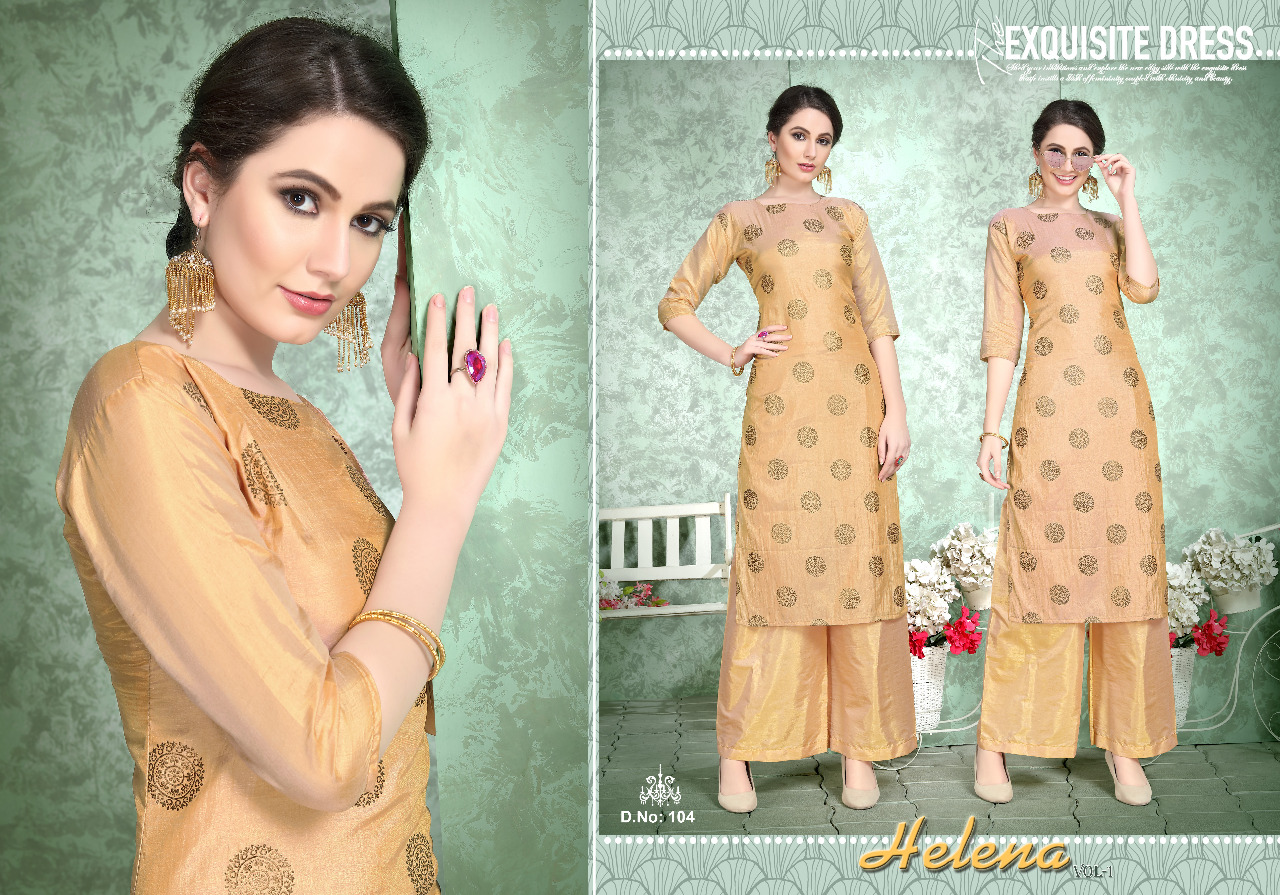 Helena Vol-1 By Helena 101 To 105 Series Designer Collection Beautiful Stylish Colorful Fancy Party Wear & Occasional Wear Two Tone Silk Foil Printed Kurtis With Bottom At Wholesale Price
