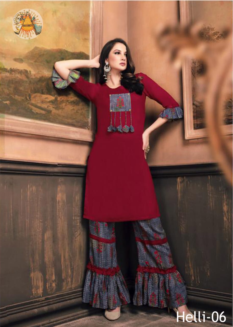 Helli By Kaamiri 01 To 06 Series Beautiful Stylish Colorful Fancy Party Wear & Ethnic Wear & Ready To Wear Rayon Cotton With Embroidery0 Kurtis At Wholesale Price