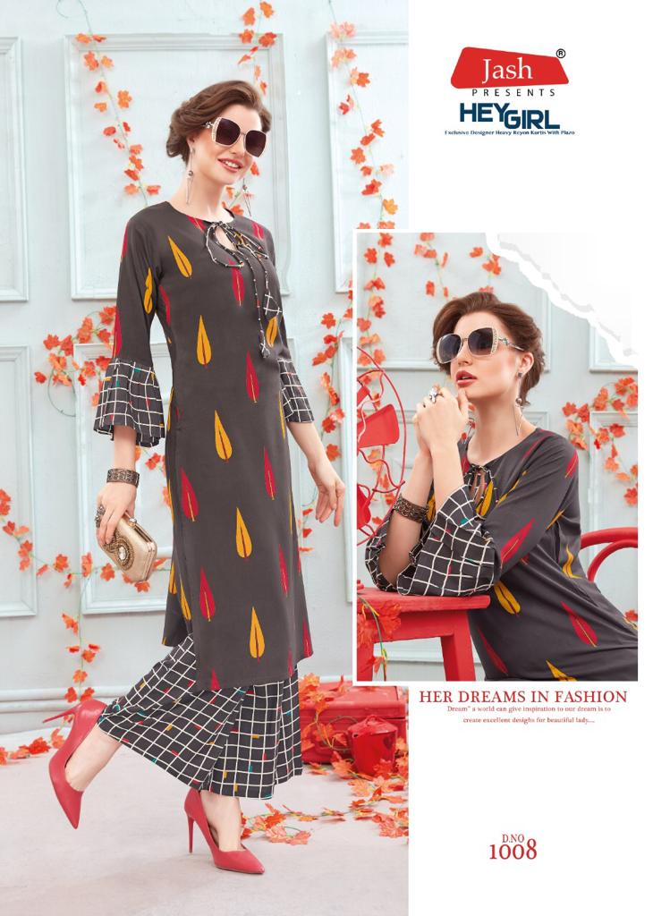 Hey Girl Vol-1 By Jash Enterprise 1001 To 1008 Series Beautiful Stylish Fancy Colorful Casual Wear & Ethnic Wear & Ready To Wear Heavy Rayon Printed Kurtis With Palazzo At Wholesale Price