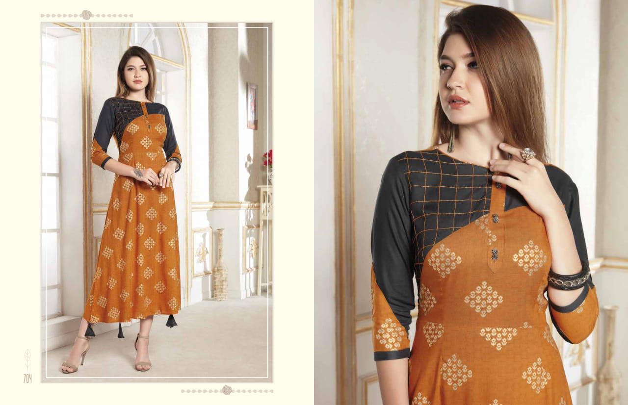 Hinaya Vol-1 By Mansukh Fashion 701 To 709 Series Beautiful Colorful Stylish Fancy Casual Wear & Ethnic Wear & Ready To Wear Heavy Rayon & Cotton Printed Kurtis At Wholesale Price