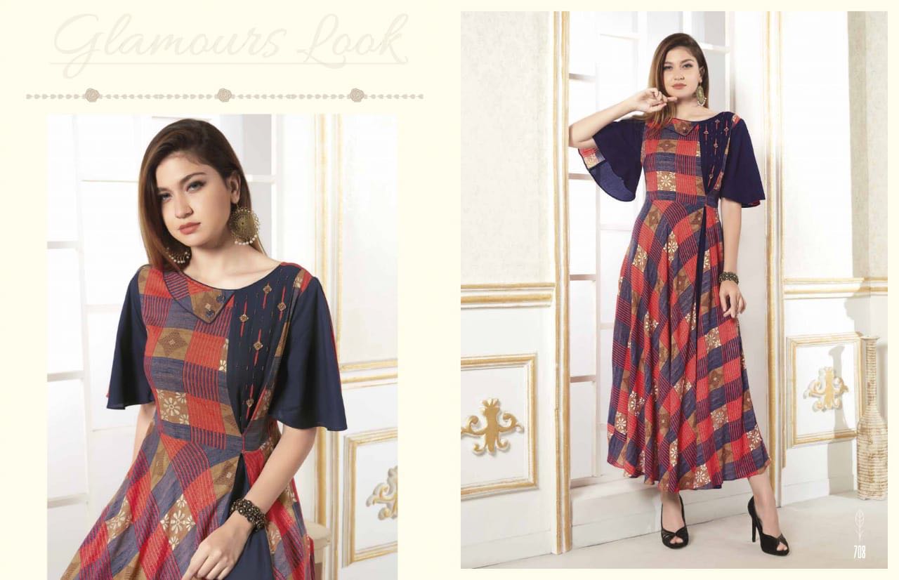 Hinaya Vol-1 By Mansukh Fashion 701 To 709 Series Beautiful Colorful Stylish Fancy Casual Wear & Ethnic Wear & Ready To Wear Heavy Rayon & Cotton Printed Kurtis At Wholesale Price