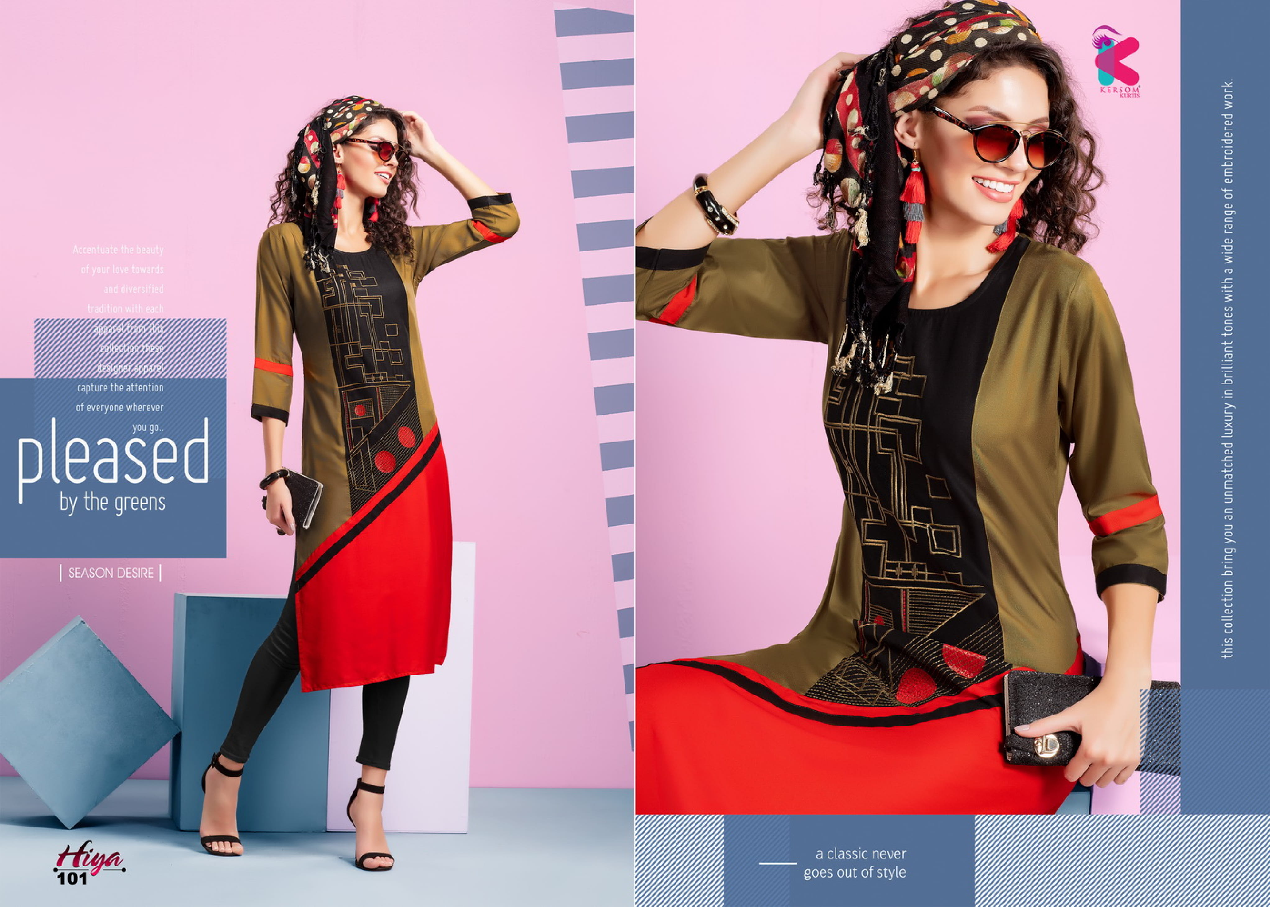Hiya By Kersom 101 To 108 Series Beautiful Colorful Stylish Fancy Casual Wear & Ethnic Wear & Ready To Wear Heavy Rayon Embroidered Kurtis At Wholesale Price