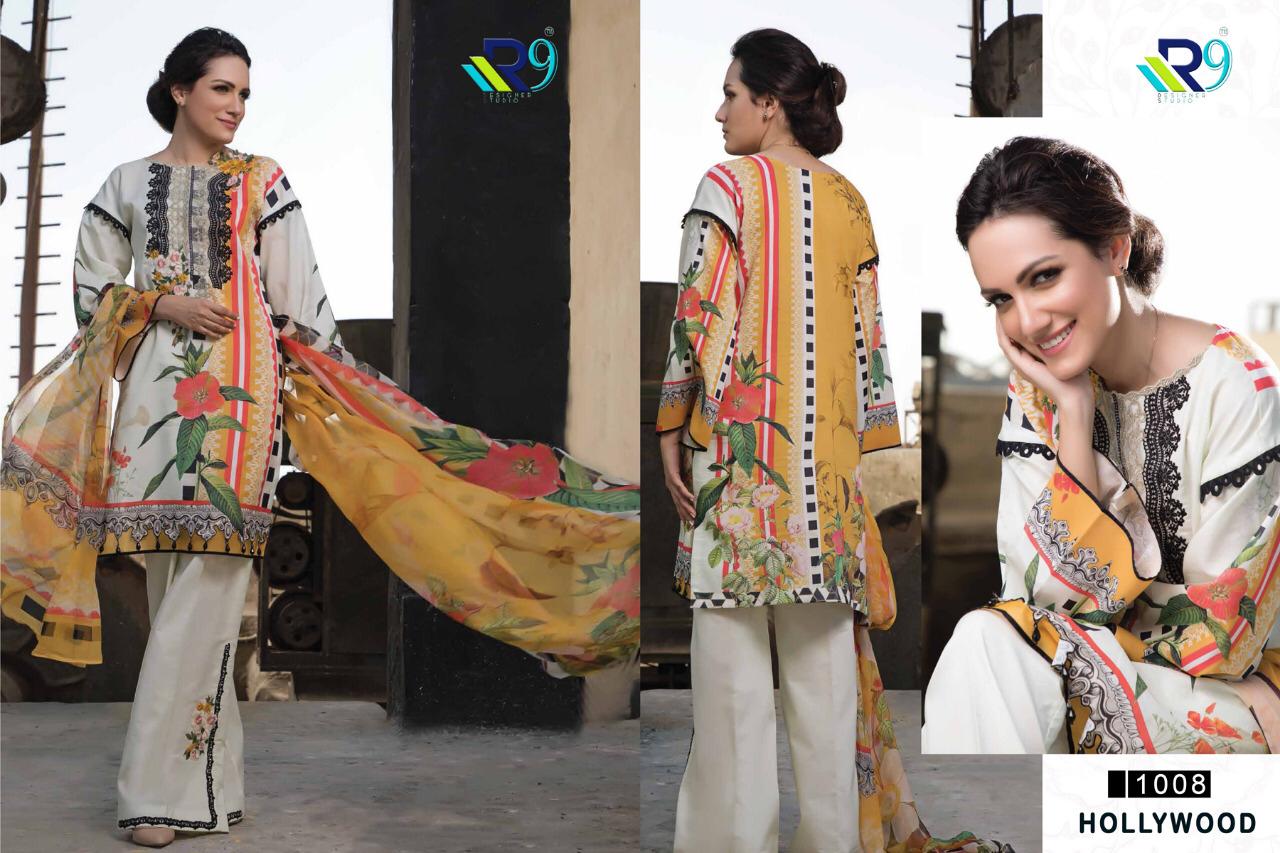 Hollywood By R9 1007 To 1012 Series Beautiful Pakistani Suits Stylish Fancy Colorful Party Wear & Ethnic Wear Satin Cotton Print With Embroidered Dresses At Wholesale Price