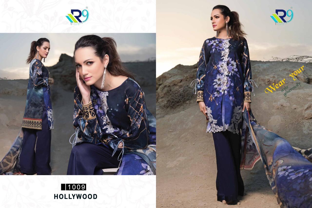 Hollywood By R9 1007 To 1012 Series Beautiful Pakistani Suits Stylish Fancy Colorful Party Wear & Ethnic Wear Satin Cotton Print With Embroidered Dresses At Wholesale Price