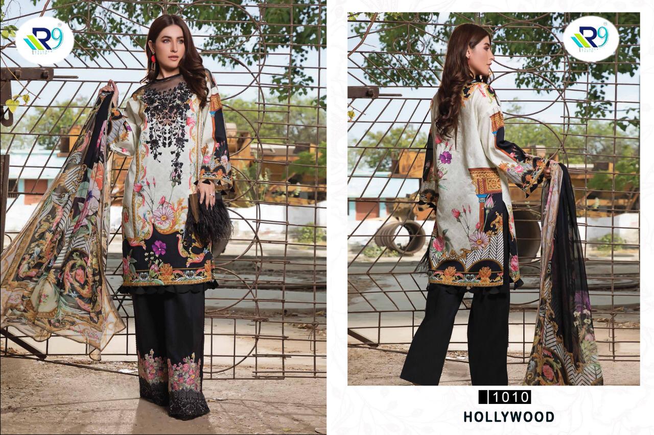 Hollywood By R9 1007 To 1012 Series Beautiful Pakistani Suits Stylish Fancy Colorful Party Wear & Ethnic Wear Satin Cotton Print With Embroidered Dresses At Wholesale Price