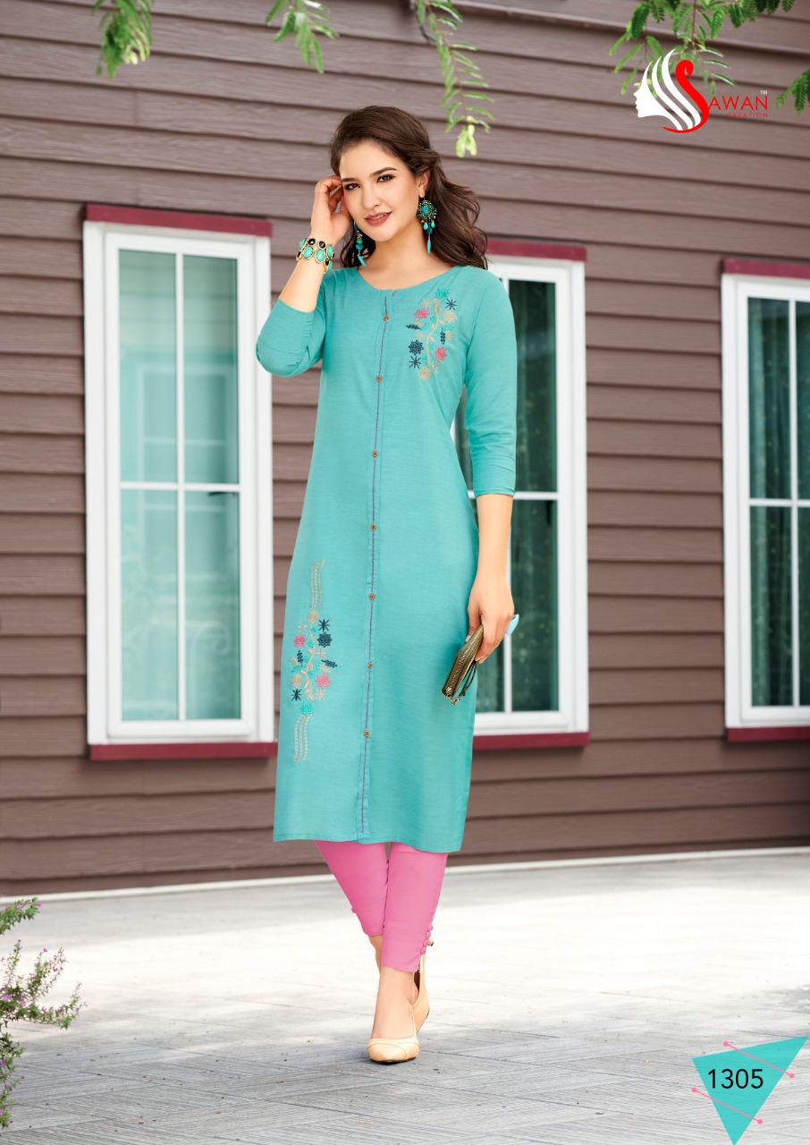 Honey Vol-13 By Sawan Creation 1301 To 1312 Series Beautiful Stylish Fancy Colorful Casual Wear & Ethnic Wear & Ready To Wear Heavy Rayon Printed With Embroidery Kurtis At Wholesale Price