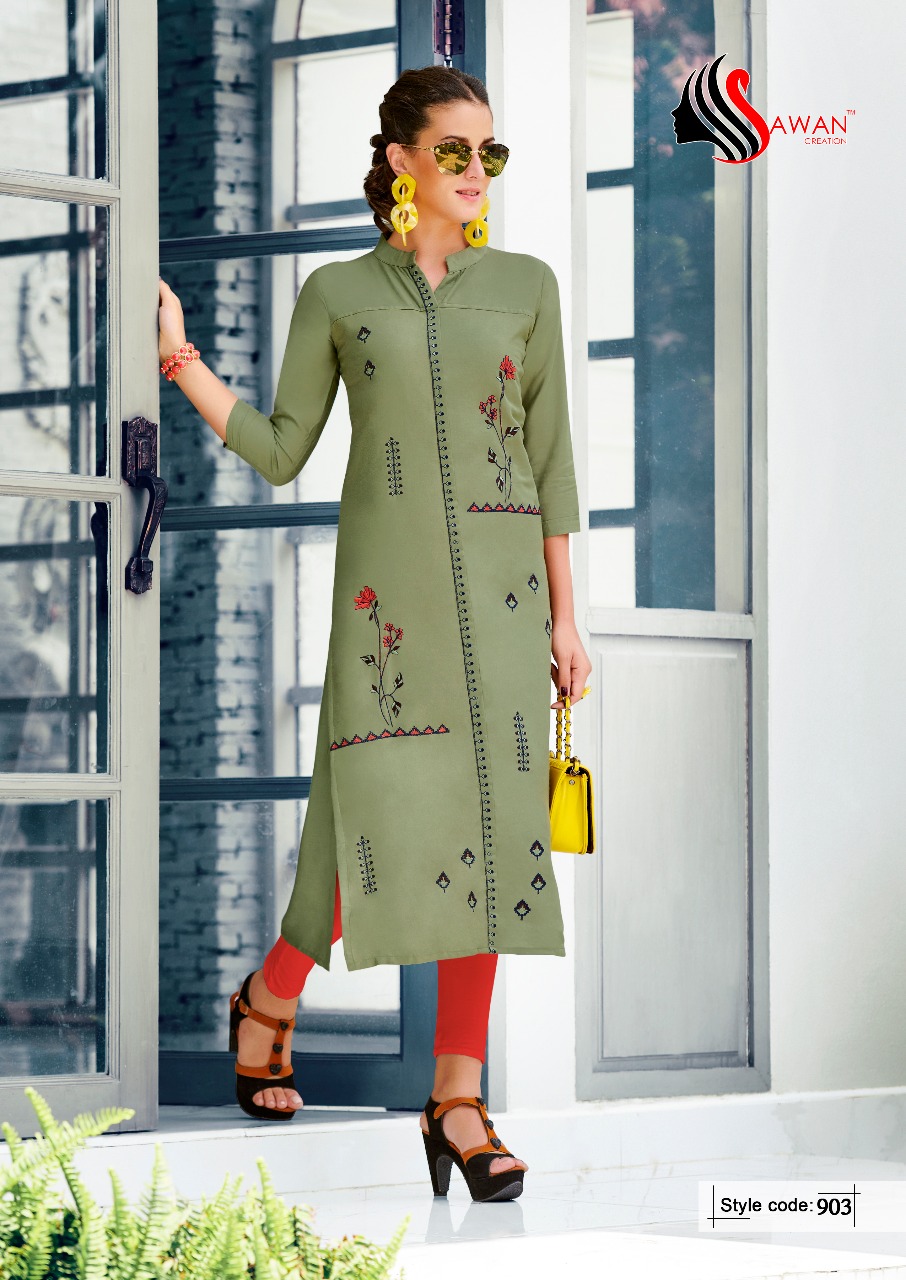 Honey Vol-9 By Sawan Creation 901 To 912 Series Beautiful Stylish Fancy Colorful Casual Wear & Ethnic Wear & Ready To Wear Heavy Rayon Printed Kurtis At Wholesale Price