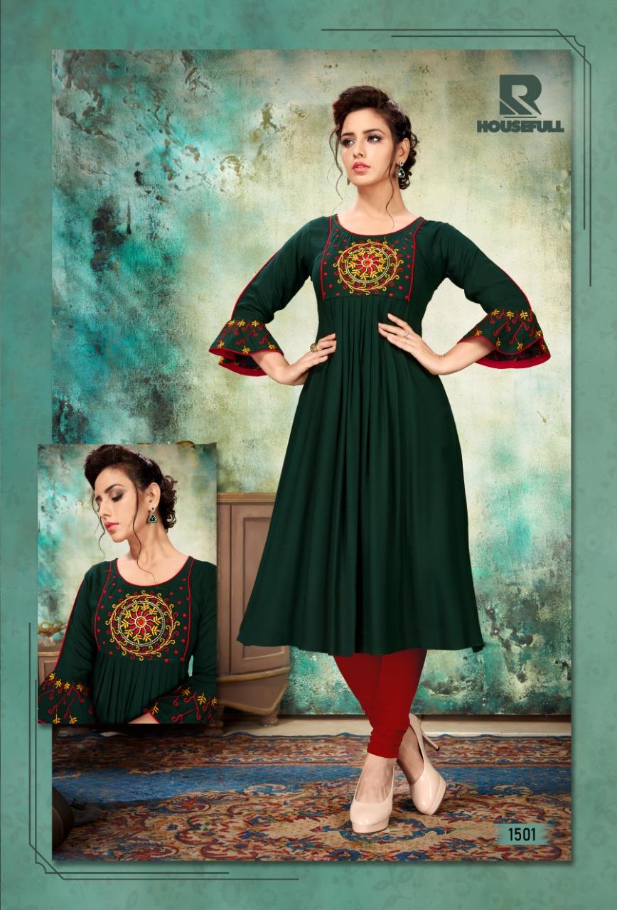 Housefull By Raashi 1501 To 1512 Series Beautiful Stylish Fancy Colorful Casual Wear & Ethnic Wear & Ready To Wear Heavy Rayon Embroidered Kurtis At Wholesale Price