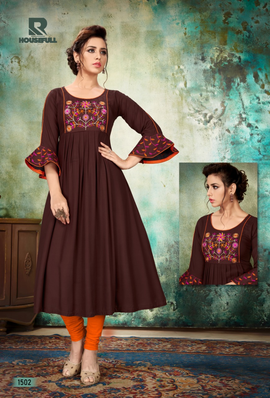 Housefull By Raashi 1501 To 1512 Series Beautiful Stylish Fancy Colorful Casual Wear & Ethnic Wear & Ready To Wear Heavy Rayon Embroidered Kurtis At Wholesale Price