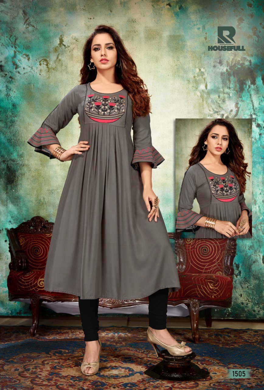 Housefull By Raashi 1501 To 1512 Series Beautiful Stylish Fancy Colorful Casual Wear & Ethnic Wear & Ready To Wear Heavy Rayon Embroidered Kurtis At Wholesale Price