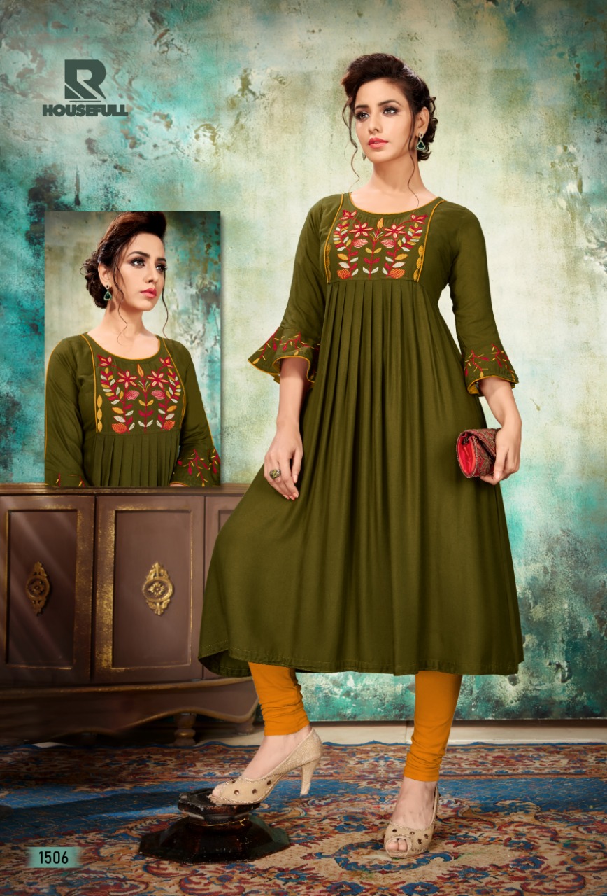 Housefull By Raashi 1501 To 1512 Series Beautiful Stylish Fancy Colorful Casual Wear & Ethnic Wear & Ready To Wear Heavy Rayon Embroidered Kurtis At Wholesale Price