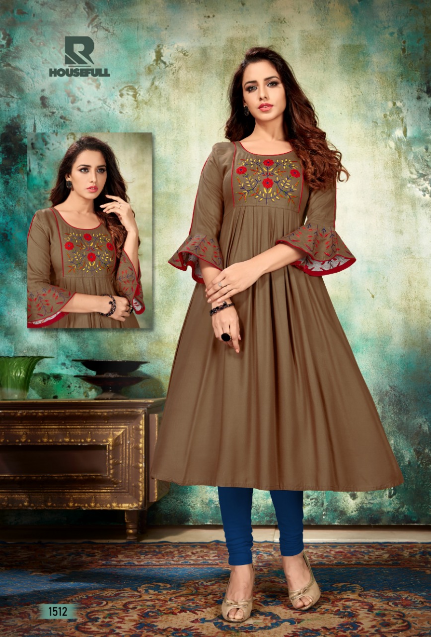 Housefull By Raashi 1501 To 1512 Series Beautiful Stylish Fancy Colorful Casual Wear & Ethnic Wear & Ready To Wear Heavy Rayon Embroidered Kurtis At Wholesale Price