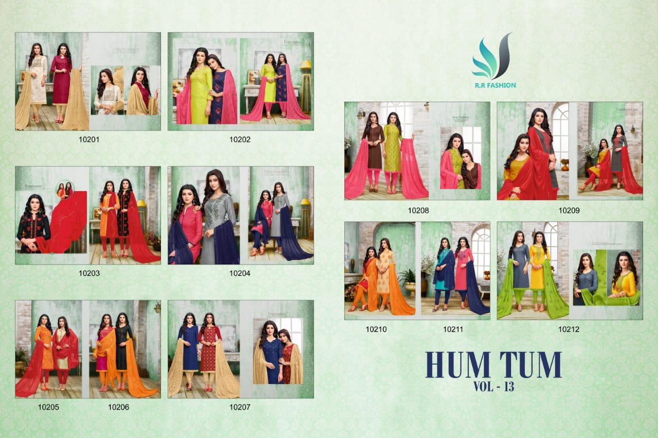 Hum Tum Vol-13 By R R Fashion 10201 To 10212 Series Beautiful Suits Stylish Colorful Fancy Casual Wear & Ethnic Wear Chanderi Embroidery Dresses At Wholesale Price