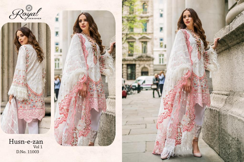 Husn-e-zan By Royal Designer 41001 To 41006 Series Designer Pakistani Suits Beautiful Stylish Fancy Colorful Party Wear & Occasional Wear Cambric Cotton With Sifli Work Dresses At Wholesale Price