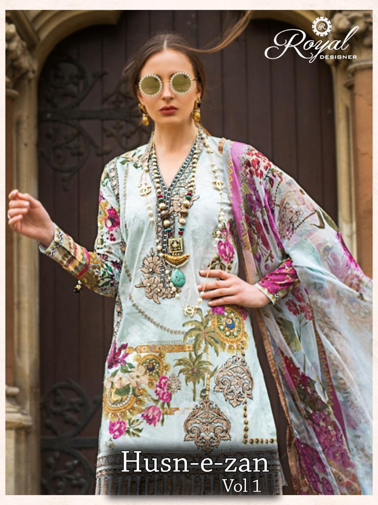 Husn-e-zan By Royal Designer 41001 To 41006 Series Designer Pakistani Suits Beautiful Stylish Fancy Colorful Party Wear & Occasional Wear Cambric Cotton With Sifli Work Dresses At Wholesale Price
