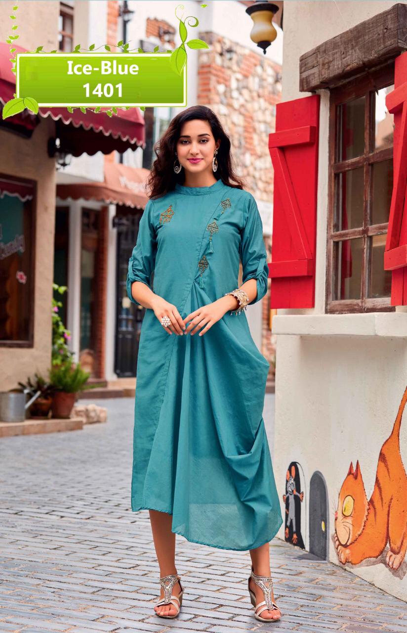 Ice Blue By Sin Zara 1401 To 1408 Series Beautiful Colorful Stylish Fancy Casual Wear & Ethnic Wear & Ready To Wear Silk Kurtis At Wholesale Price