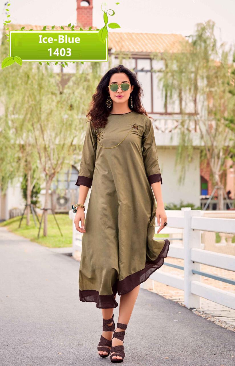 Ice Blue By Sin Zara 1401 To 1408 Series Beautiful Colorful Stylish Fancy Casual Wear & Ethnic Wear & Ready To Wear Silk Kurtis At Wholesale Price