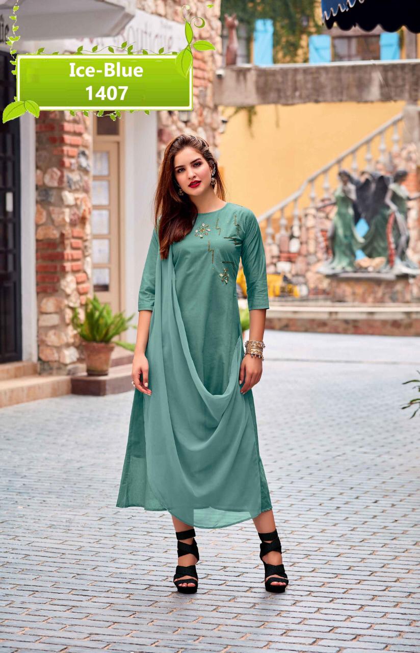 Ice Blue By Sin Zara 1401 To 1408 Series Beautiful Colorful Stylish Fancy Casual Wear & Ethnic Wear & Ready To Wear Silk Kurtis At Wholesale Price