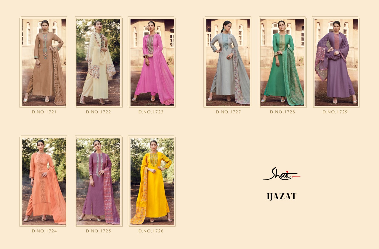 Ijazat By Shai 1721 To 1729 Series Beautiful Suits Stylish Colorful Fancy Casual Wear & Ethnic Wear Pure Bember Moga Silk Embroidery Dresses At Wholesale Price