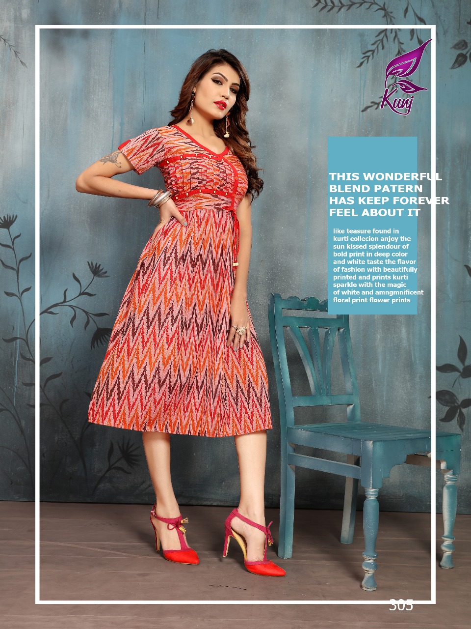 Ikkat Vol-3 By Kunj 301 To 310 Series Stylish Fancy Colorful Collection Casual Wear & Ethnic Wear Cotton Ikkat Printed Kurtis At Wholesale Price