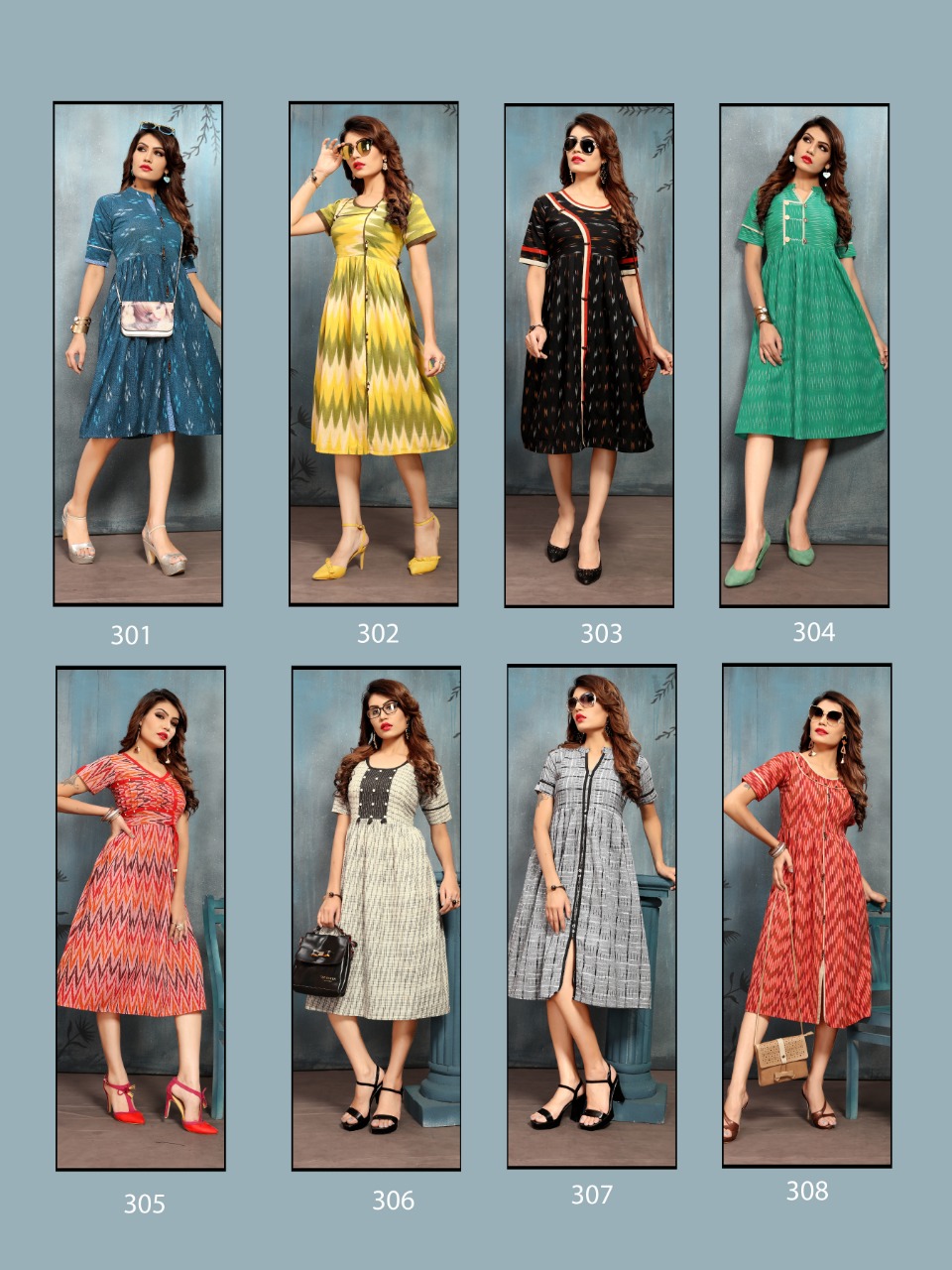 Ikkat Vol-3 By Kunj 301 To 310 Series Stylish Fancy Colorful Collection Casual Wear & Ethnic Wear Cotton Ikkat Printed Kurtis At Wholesale Price