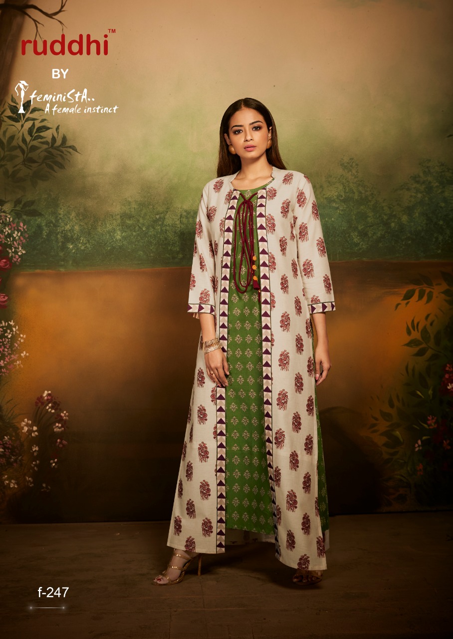 Ikkat By Ruddhi Dressline 241 To 247 Series Beautiful Stylish Fancy Colorful Casual Wear & Ethnic Wear & Ready To Wear Cotton Khadi Kurtis With Jacket At Wholesale Price