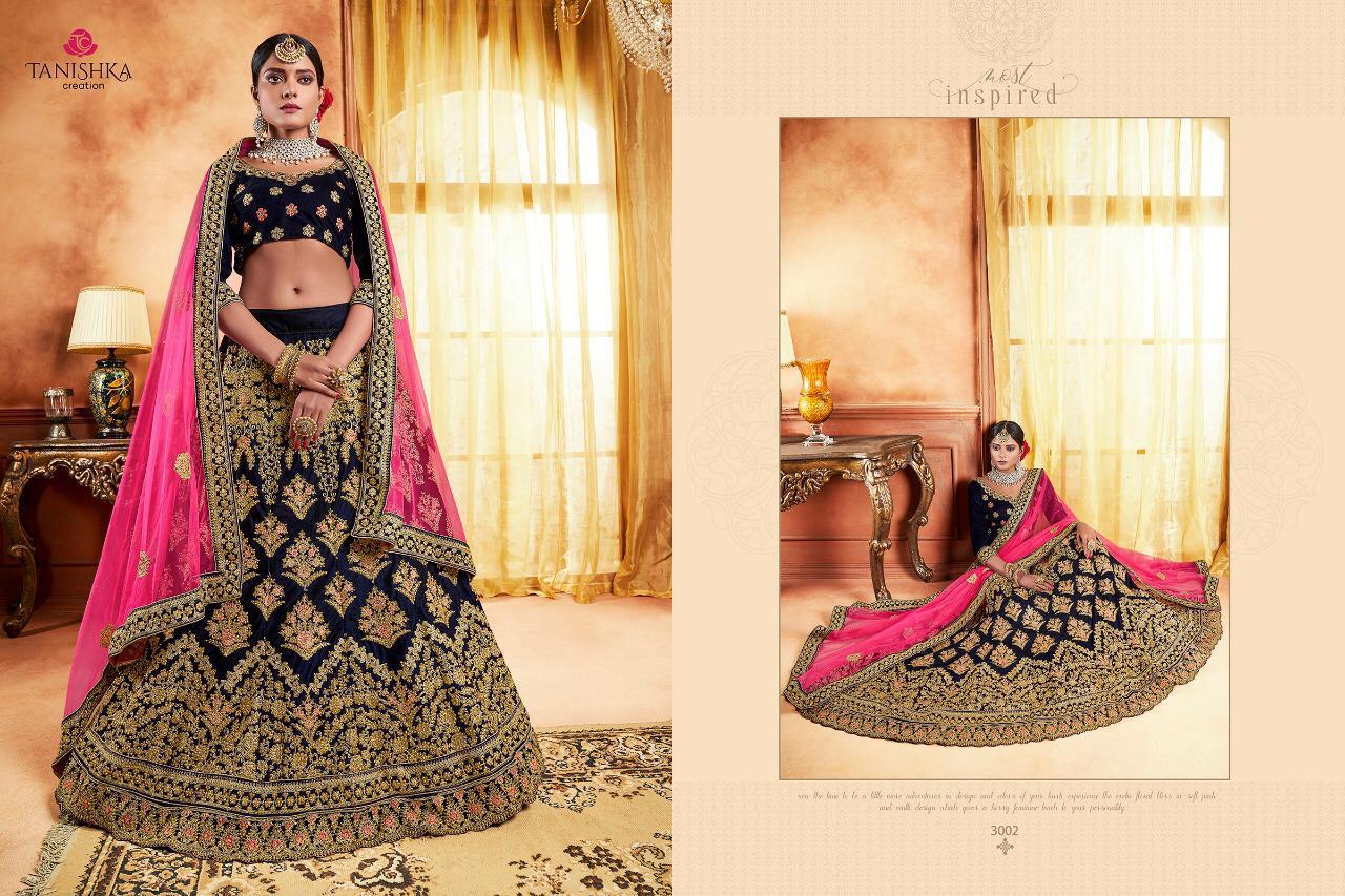 Impression Vol-2 By Tanishka Creation 3001 To 3008 Series Indian Traditional Wear Collection Beautiful Stylish Fancy Colorful Party Wear & Occasional Wear Net & Velvet Lehengas At Wholesale Price