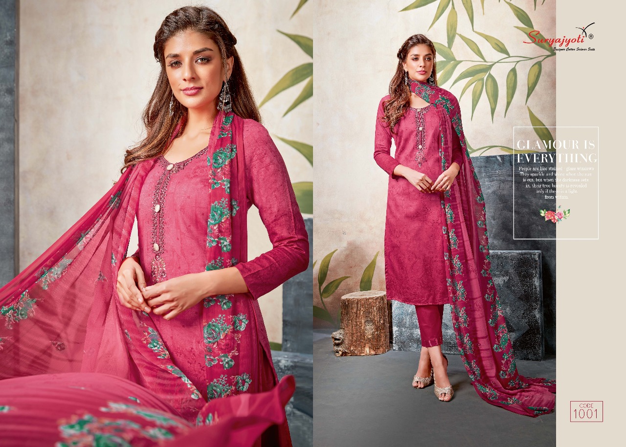 Inaaya Vol-1 By Suryajyoti 1001 To 1008 Series Beautiful Suits Stylish Fancy Colorful Party Wear & Ethnic Wear Satin Cotton With Work Dresses At Wholesale Price