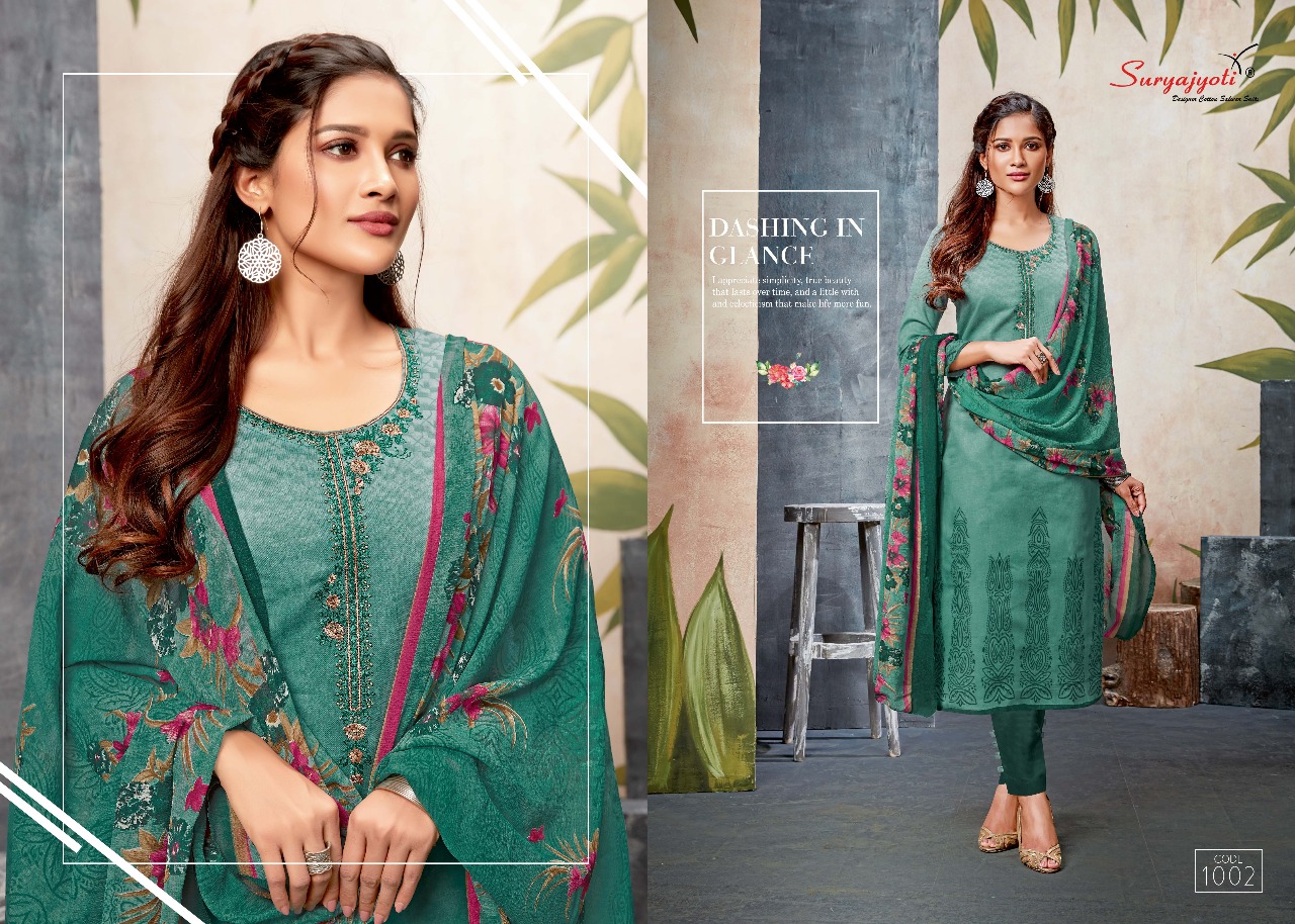 Inaaya Vol-1 By Suryajyoti 1001 To 1008 Series Beautiful Suits Stylish Fancy Colorful Party Wear & Ethnic Wear Satin Cotton With Work Dresses At Wholesale Price