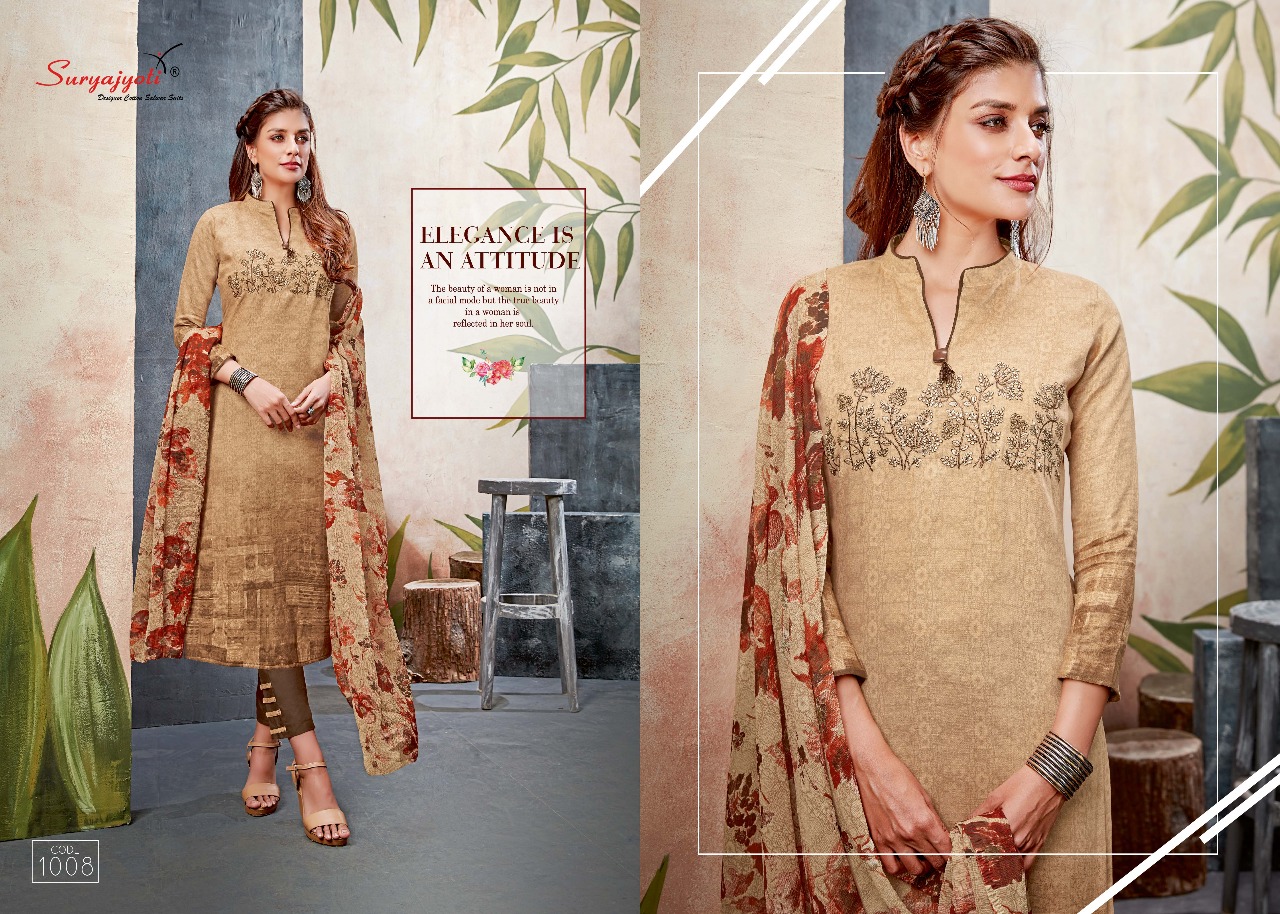 Inaaya Vol-1 By Suryajyoti 1001 To 1008 Series Beautiful Suits Stylish Fancy Colorful Party Wear & Ethnic Wear Satin Cotton With Work Dresses At Wholesale Price