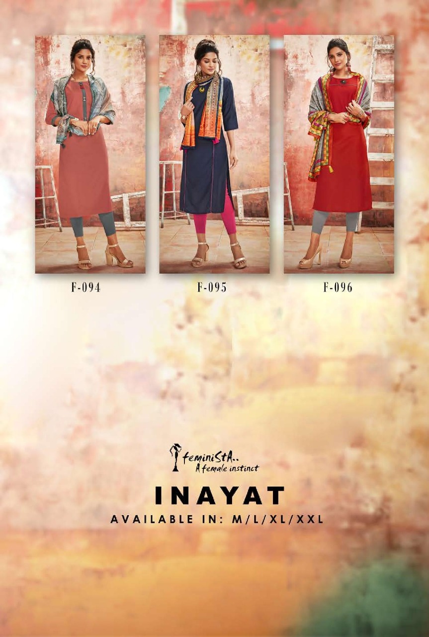 Inayat By Feminista 091 To 099 Series Beautiful Stylish Fancy Colorful Casual Wear & Ethnic Wear & Ready To Wear Muslin With Stole Kurtis At Wholesale Price