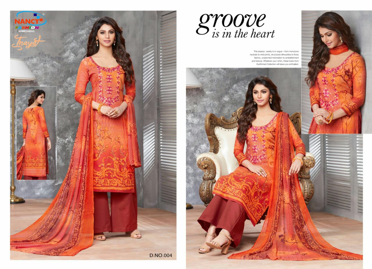 Inayat By Nancy Fashion 001 To 010 Series Beautiful Stylish Fancy Colorful Casual Wear & Ethnic Wear Summer Collection Glace Cotton Embroidered Dresses At Wholesale Price