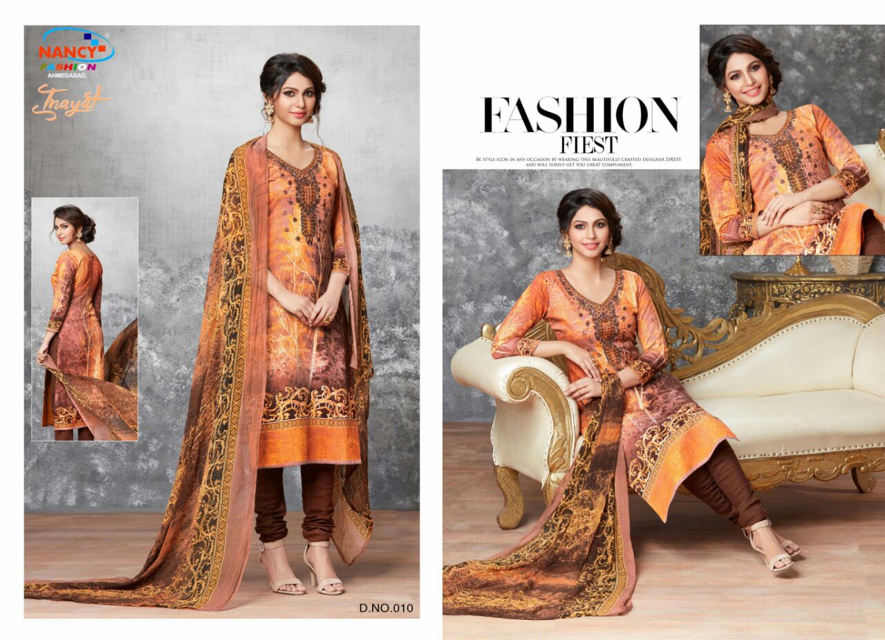 Inayat By Nancy Fashion 001 To 010 Series Beautiful Stylish Fancy Colorful Casual Wear & Ethnic Wear Summer Collection Glace Cotton Embroidered Dresses At Wholesale Price