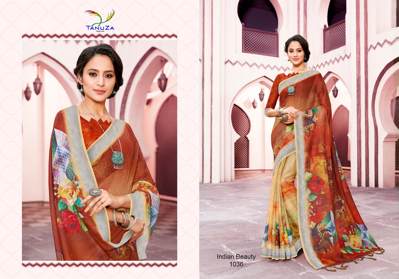 Indian Beauty Vol-3 By Tanuza Fashion 1033 To 1043 Indian Traditional Wear Collection Beautiful Stylish Fancy Colorful Party Wear & Occasional Wear Pure Linen Sarees At Wholesale Price