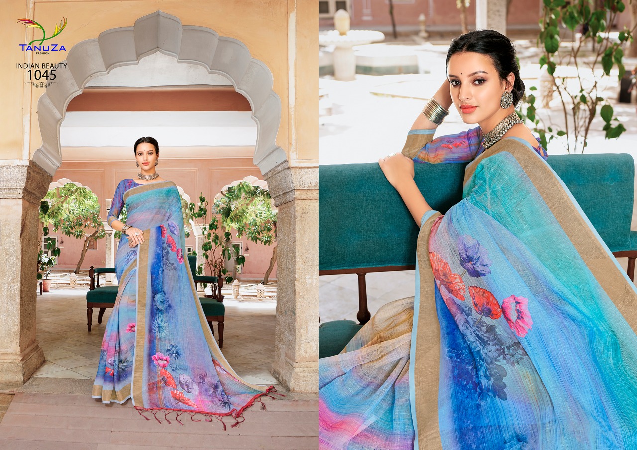 Indian Beauty Vol-4 By Tanuza Fashion 1044 To 1054 Indian Traditional Wear Collection Beautiful Stylish Fancy Colorful Party Wear & Occasional Wear Pure Linen Sarees At Wholesale Price