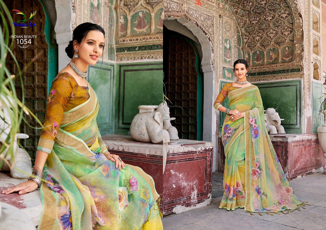 Indian Beauty Vol-4 By Tanuza Fashion 1044 To 1054 Indian Traditional Wear Collection Beautiful Stylish Fancy Colorful Party Wear & Occasional Wear Pure Linen Sarees At Wholesale Price