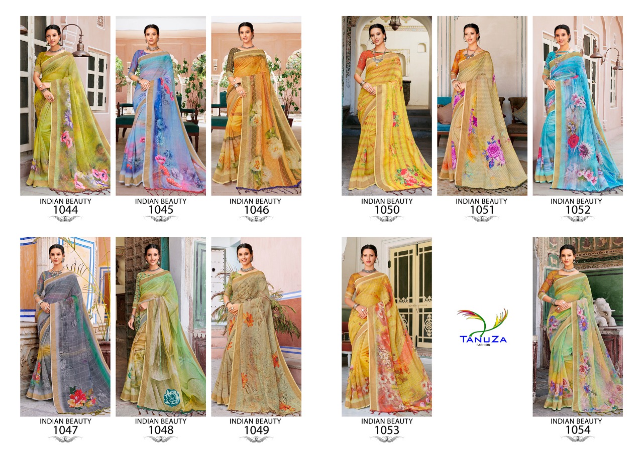 Indian Beauty Vol-4 By Tanuza Fashion 1044 To 1054 Indian Traditional Wear Collection Beautiful Stylish Fancy Colorful Party Wear & Occasional Wear Pure Linen Sarees At Wholesale Price